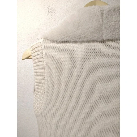 3/$20 LOFT Ivory Cream White Suede Sherpa Open Front Knit Vest Size XS - Picture 5 of 7